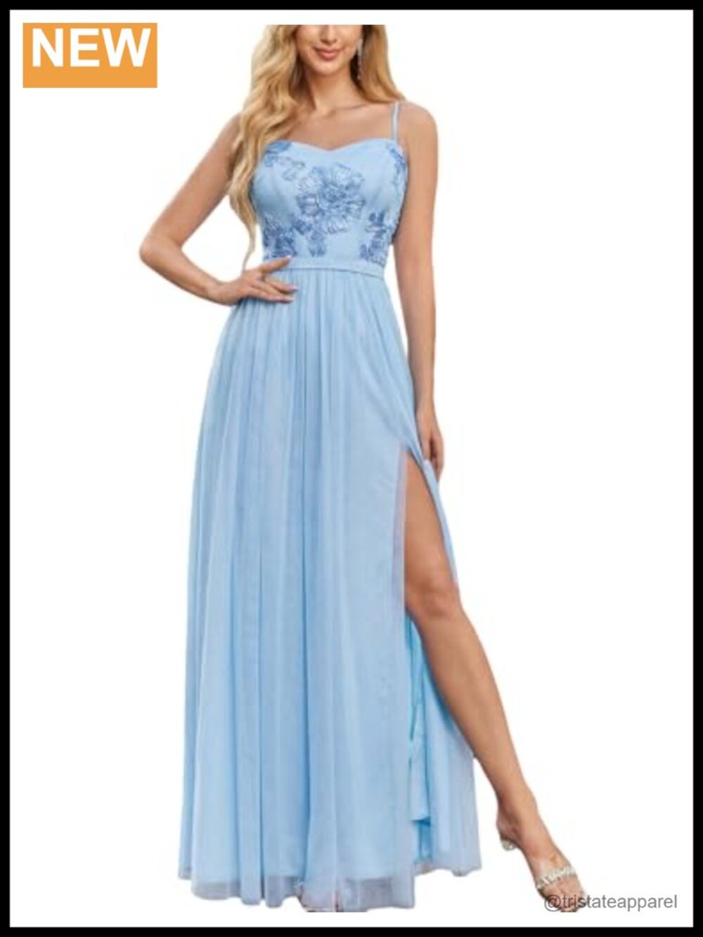 Spaghetti Strap Tulle Formal Midi Dress Embroidered Mesh Party
